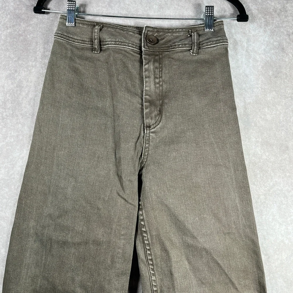 Miou Muse‎ Jeans Womens Medium Brown Denim Wide Leg Frayed Hem High Rise Stretch